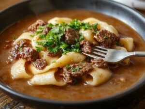 creamy beef pasta dish