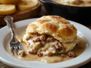 fluffy buttermilk biscuits smothered