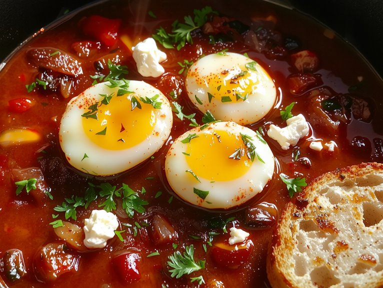 poached eggs tomato sauce