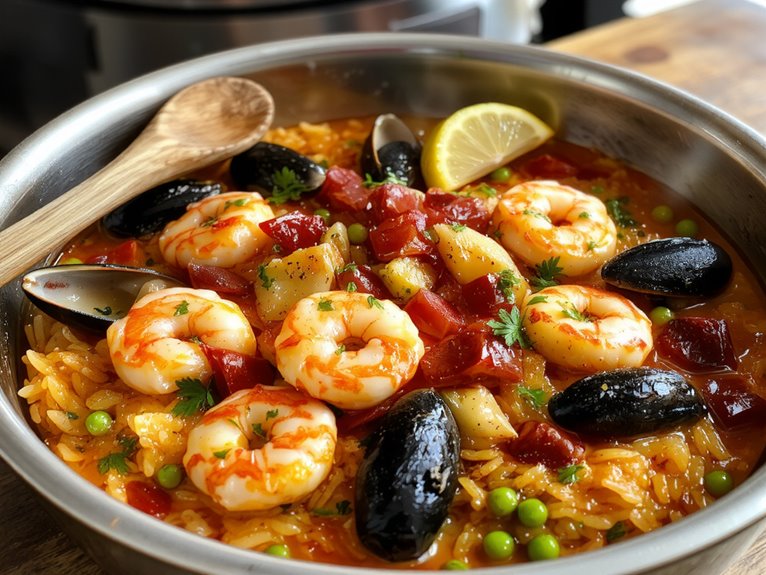 spanish seafood chicken paella